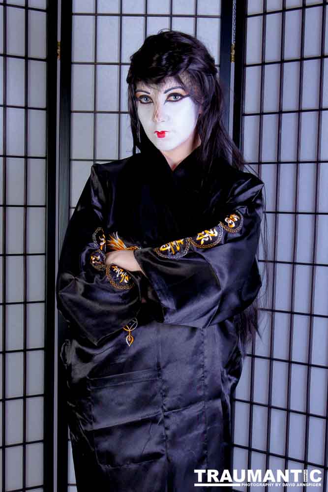 Rebecca had an idea for some Geisha style makeup.  Here's the result.