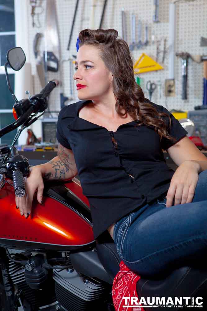 Jamie's pinup shoot with her great motorcycle.