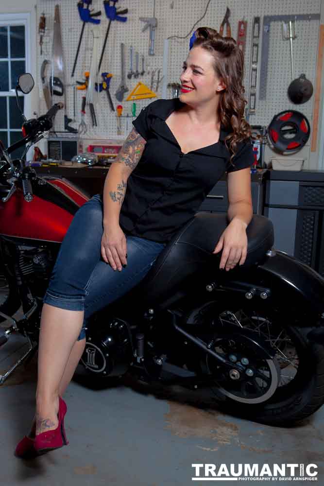 Jamie's pinup shoot with her great motorcycle.