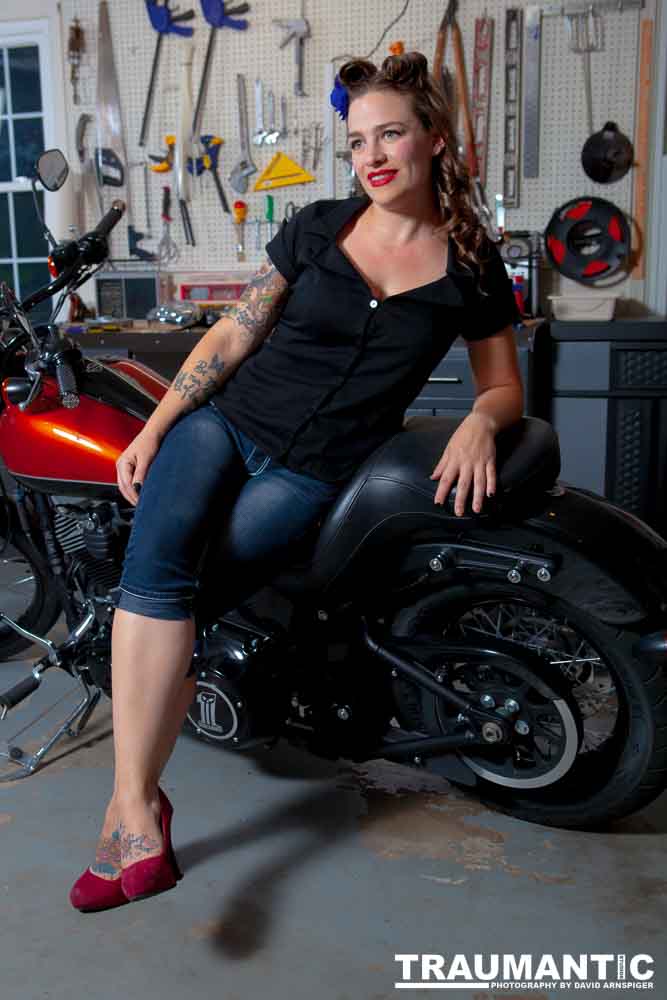 Jamie's pinup shoot with her great motorcycle.