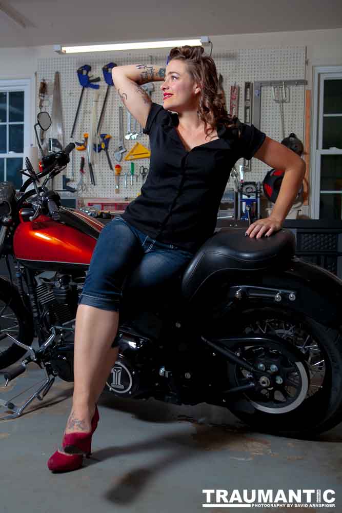 Jamie's pinup shoot with her great motorcycle.