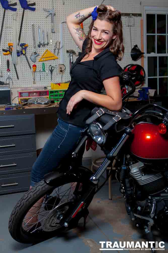 Jamie's pinup shoot with her great motorcycle.