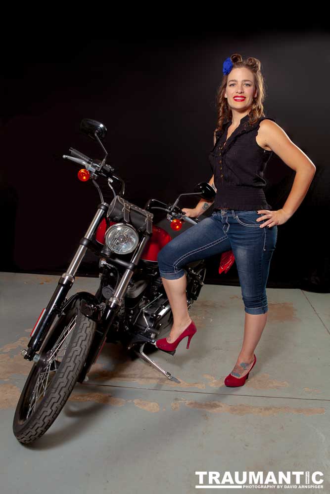 Jamie's pinup shoot with her great motorcycle.
