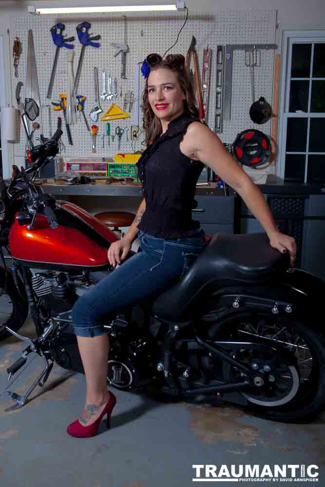 Jamie's pinup shoot with her great motorcycle.